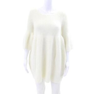 Mes Demoiselles Women's Long Sleeves Knit Mini Sweater Dress White Size 1
